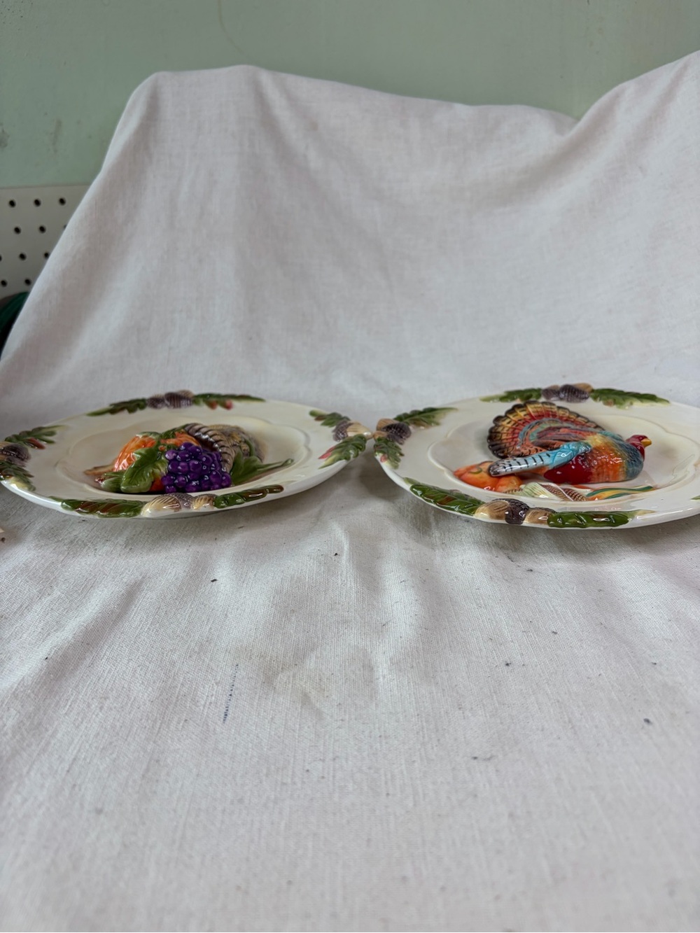 Hand-Painted Ceramic Turkey Accent Plates in Multicolor - Set of 2